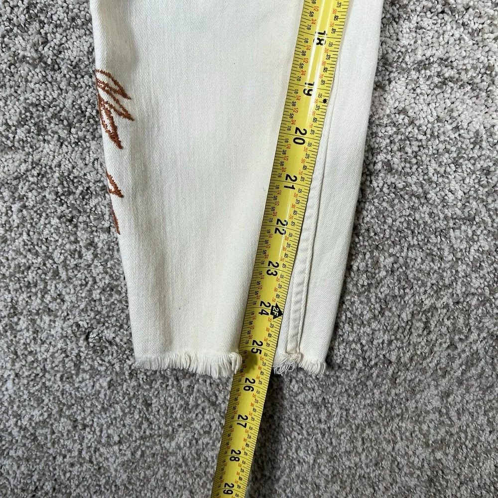 Free People High Rise Jeans Size 29 Embroidered Flower Print Button Skinny - Picture 5 of 7